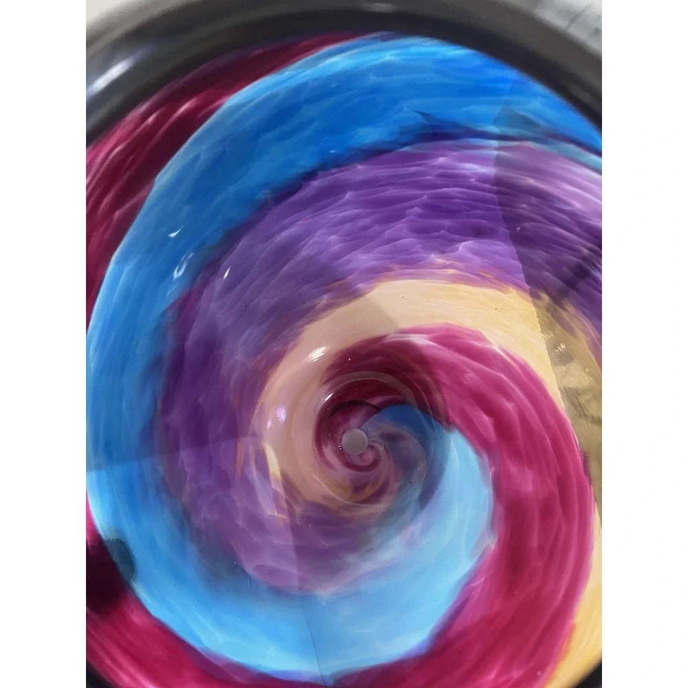 Stephen R. Nelson Signed Hand Blown Studio Art Glass Vase Multicolor Ribbon 8.5